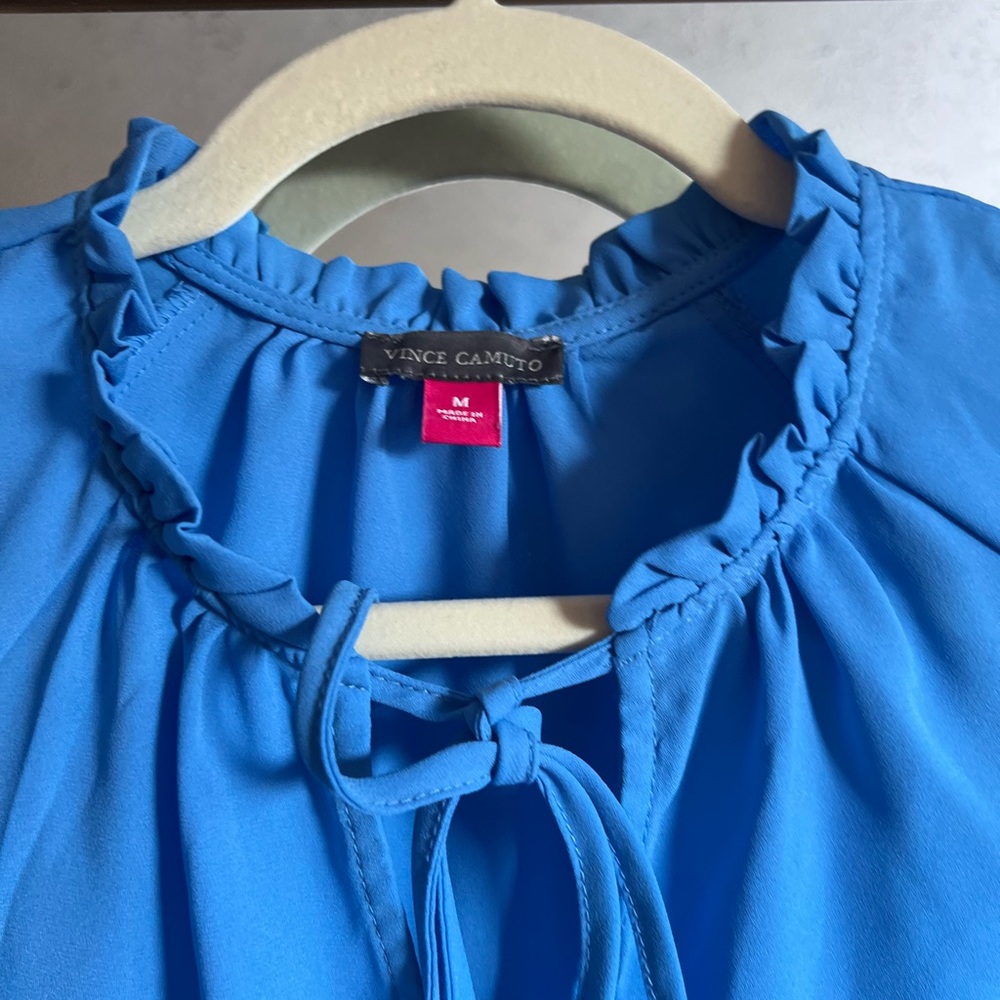Vince Camuto Vibrant Blue Tie-Neck Blouse - Picture 3 of 4
